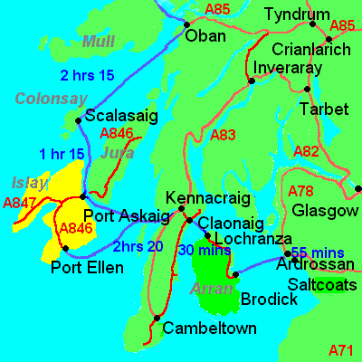 Map showing Islay with today's routes